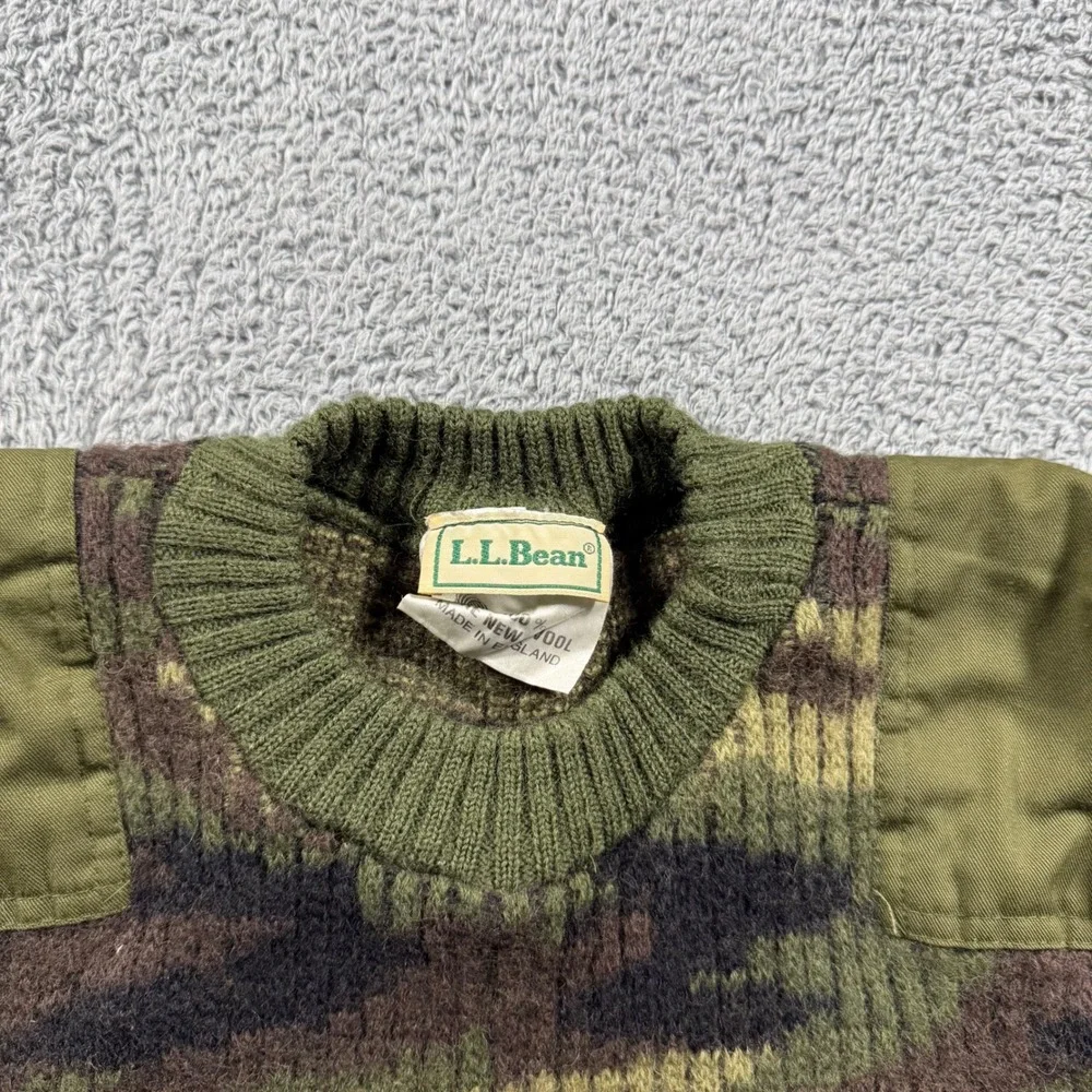 VTG LL Bean Commando Sweater Mens XLG Green Camo Wool Military Made in England - Picture 3 of 7